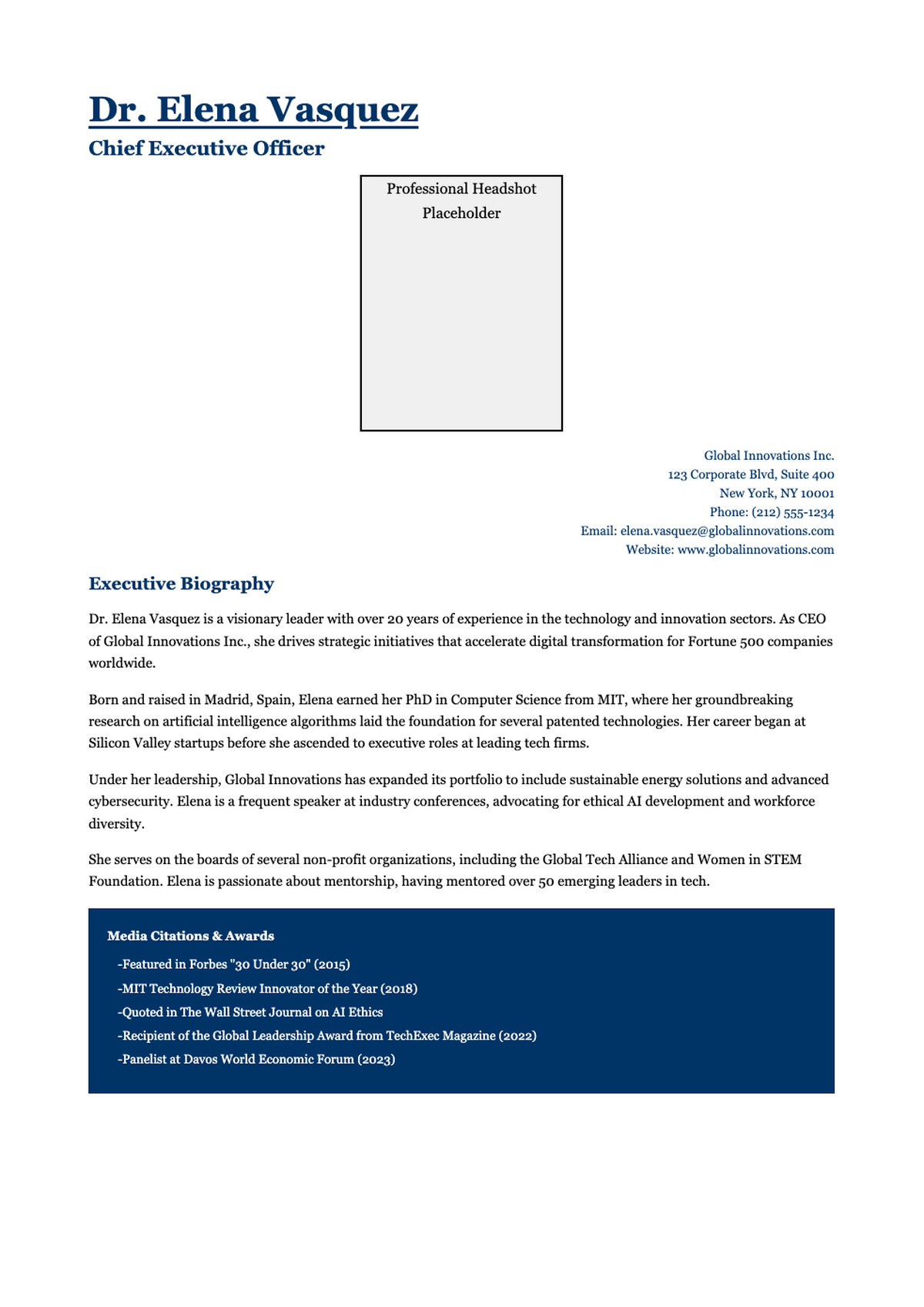 Professional executive biography for financial restructuring expert with photo and media citations_variant_2